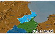 Political 3D Map of Tunis, darken