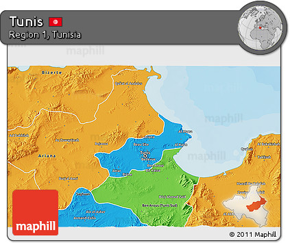 Political 3D Map of Tunis