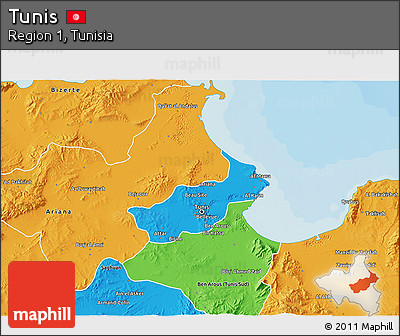 Political 3D Map of Tunis