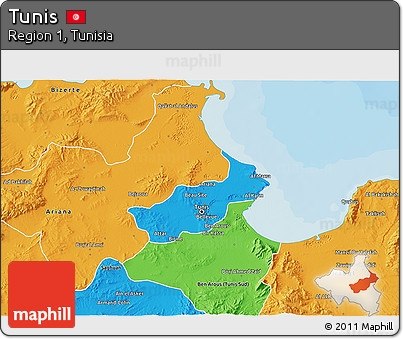 Political 3D Map of Tunis
