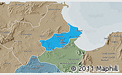 Political 3D Map of Tunis, semi-desaturated
