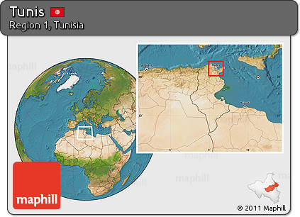 Satellite Location Map of Tunis, within the entire country
