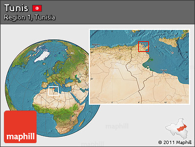 Satellite Location Map of Tunis, within the entire country