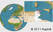 Satellite Location Map of Tunis, highlighted country