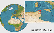 Satellite Location Map of Tunis, highlighted parent region