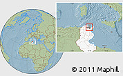 Savanna Style Location Map of Tunis, highlighted country, highlighted parent region, hill shading