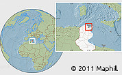 Savanna Style Location Map of Tunis, highlighted country, hill shading