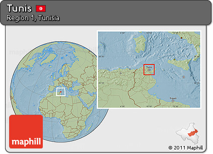 Savanna Style Location Map of Tunis, hill shading