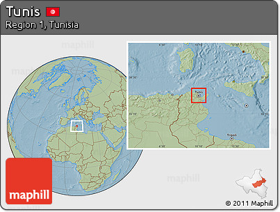 Savanna Style Location Map of Tunis, hill shading