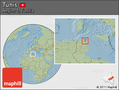 Savanna Style Location Map of Tunis, hill shading