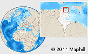 Shaded Relief Location Map of Tunis, highlighted country, within the entire country