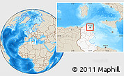Shaded Relief Location Map of Tunis, highlighted country