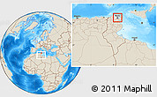 Shaded Relief Location Map of Tunis, highlighted parent region, within the entire country