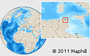 Shaded Relief Location Map of Tunis, highlighted parent region