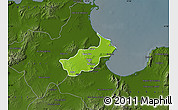 Physical Map of Tunis, darken