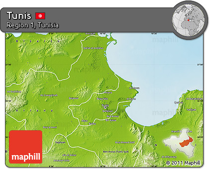Physical Map of Tunis