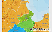 Physical Map of Tunis, political outside