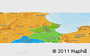 Physical Panoramic Map of Tunis, political outside