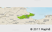 Physical Panoramic Map of Tunis, shaded relief outside