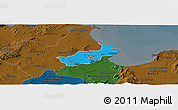 Political Panoramic Map of Tunis, darken