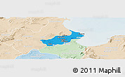 Political Panoramic Map of Tunis, lighten