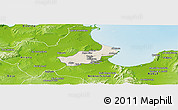 Shaded Relief Panoramic Map of Tunis, physical outside