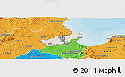 Shaded Relief Panoramic Map of Tunis, political outside
