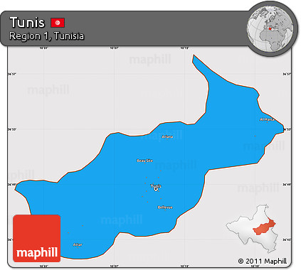 Political Simple Map of Tunis, cropped outside