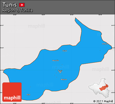 Political Simple Map of Tunis, cropped outside