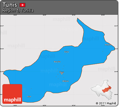 Political Simple Map of Tunis, cropped outside