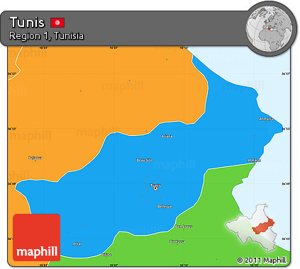 Political Simple Map of Tunis