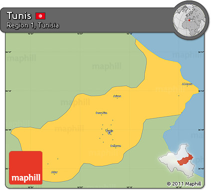 Savanna Style Simple Map of Tunis, single color outside