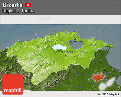 Physical 3D Map of Bizerte, darken