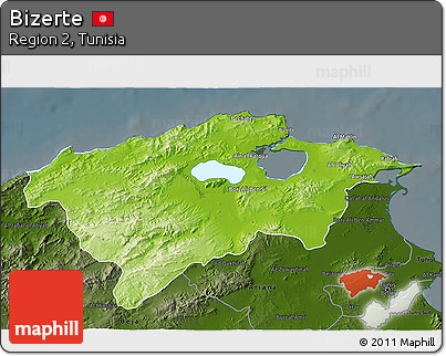Physical 3D Map of Bizerte, darken