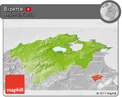 Physical 3D Map of Bizerte, lighten, desaturated