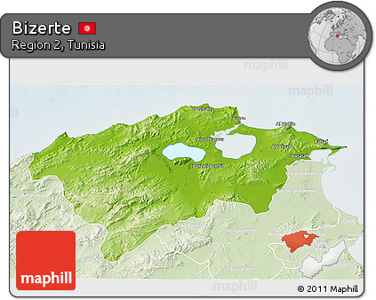 Physical 3D Map of Bizerte, lighten