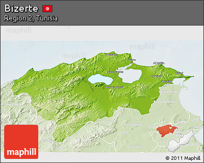 Physical 3D Map of Bizerte, lighten