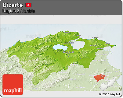 Physical 3D Map of Bizerte, lighten