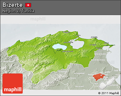 Physical 3D Map of Bizerte, lighten, semi-desaturated