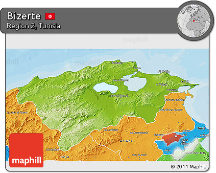 Physical 3D Map of Bizerte, political outside
