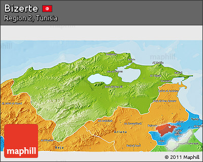 Physical 3D Map of Bizerte, political outside