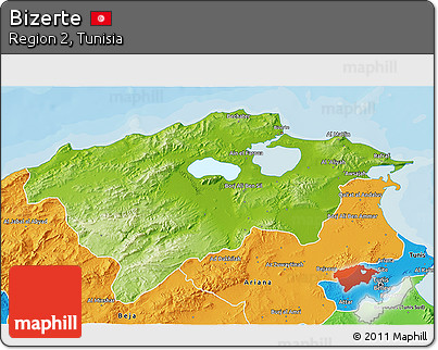 Physical 3D Map of Bizerte, political outside