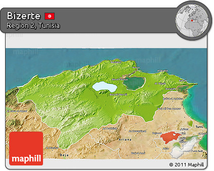 Physical 3D Map of Bizerte, satellite outside