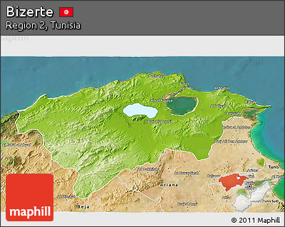 Physical 3D Map of Bizerte, satellite outside