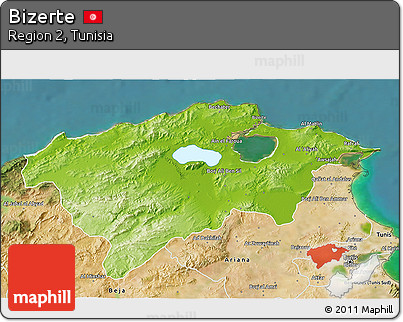 Physical 3D Map of Bizerte, satellite outside