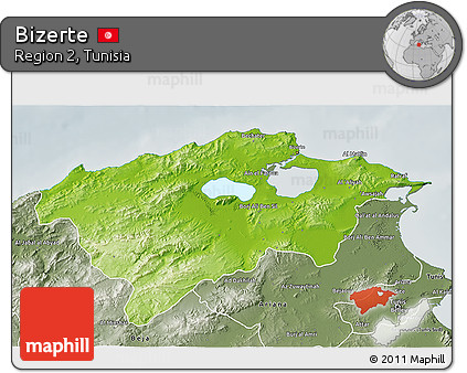 Physical 3D Map of Bizerte, semi-desaturated