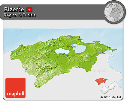 Physical 3D Map of Bizerte, single color outside