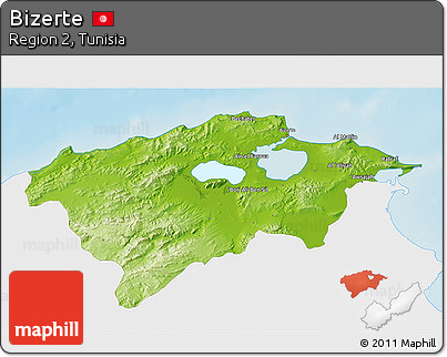 Physical 3D Map of Bizerte, single color outside