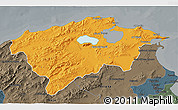 Political 3D Map of Bizerte, darken, semi-desaturated