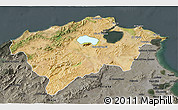 Satellite 3D Map of Bizerte, darken, semi-desaturated